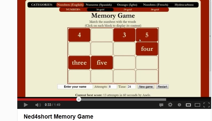 Tutorial video for Memory Game